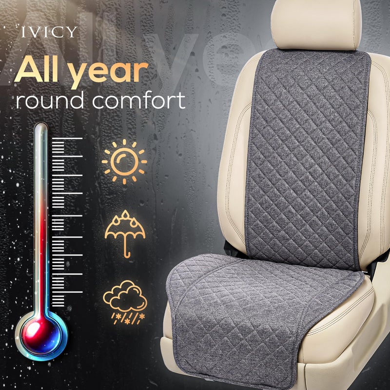 IVICY Linen Car Seat Cover for Cars - Non-Slip Soft & Breathable - Front Car Seat Protector Covers Universal Fits Most Automotive  Vans  SUVs  Trucks - 1 Unit - Gray - Image 4